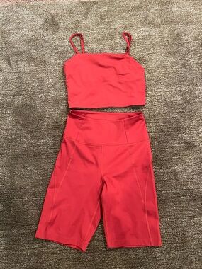 Girlfriend Collective Burn Red High-Waist Bike Shorts & Cropped Tank Set